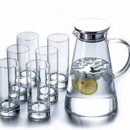 smilery Water Jug 1.8 Liter), Transparent, Glass 275ml and Jug Set for Dining Table Jug Glass Set image 1