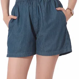 cefalu Solid Women Denim Blue Regular Shorts-picture-13
