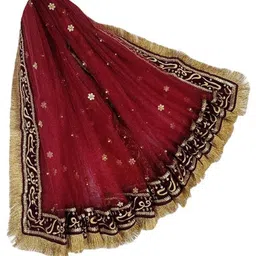 mkail Net Embroidered Maroon Women Dupatta image 4