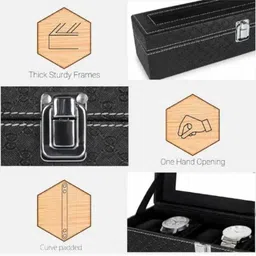m k sales Watch Box Holder Case in 6 slots Black Leather Watch Box image 4