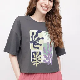 dressberry Women Printed Round Neck Cotton Blend Black T-Shirt-picture-10