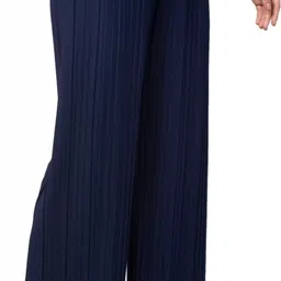 irha Women Relaxed White, Blue Polyester Trousers image 2