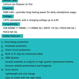 Safa Mobile Battery For Redmi 11 Prime - 5000mAh image 4