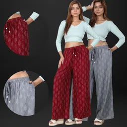 Pack of 2 Women Relaxed Maroon, Grey Viscose Rayon Trousers-image-6