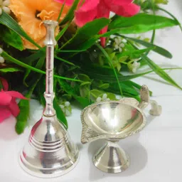 Samukkaras Pure German Silver Handmade Bell and Arathi Set for Pooja Silver-picture-10