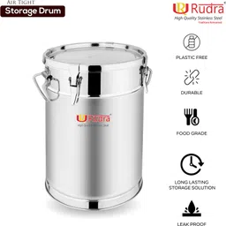 rudra ss Stainless Steel Air Tight Container/Box Airtight StorageDrum ( RU3014 - 25 Litres)) 25 L Drum image 3