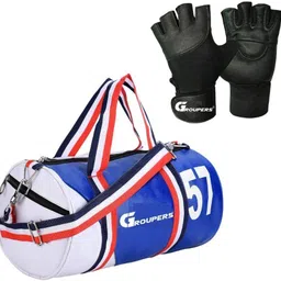 groupers 57 PU Leather Gym Duffle bag ll LIAS Sipper Bottle ll Wrist Band - Red White Fitness Accessory Kit Kit-picture-33
