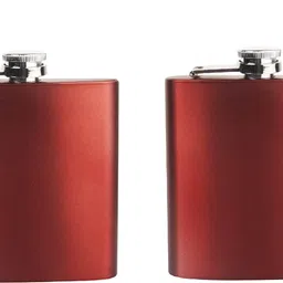 karfe Stainless Steel and Color coating Hip Flask 7 Oz (206 ml),RED set of 2 STAINLESS STEEL Hip Flask-image-0