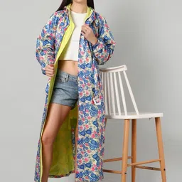 super Women's Reversible Long Waterproof Raincoat With Hood, Belt And Carrying Pouch For Ladies (NL 222) image 2