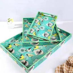 the home co. Green MDF Wood Bird Cage (Set of 3) Serving Trays image 2