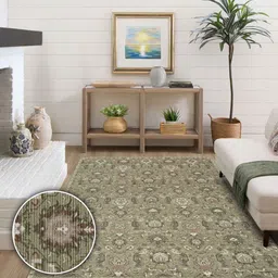 kaleen india Olive Vintage Polyester 9' X 12' Machine Made Carpet image 1