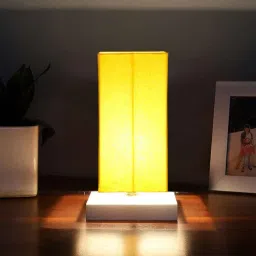 new era Square Yellow Cotton table lamp with White wood base -46-picture-10