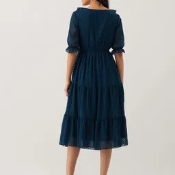 AASK Self Design Puff Sleeves Crepe Flared Fit & Flare Midi Dress image 3