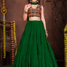 KALINI Embroidered Thread Work Semi-Stitched Lehenga & Unstitched Blouse With Dupatta-picture-15
