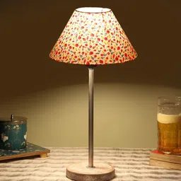 Devansh White Printed Wood & Cotton Frustum Contemporary Table Lamp image 3