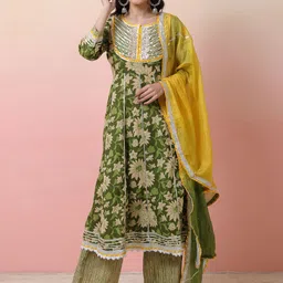 Sangria Printed Gota Work Anarkali Kurta With Palazzo & Dupatta-picture-20