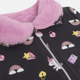 Chicco Infants Girls Conversational Printed Faux Fur Trim Cotton Open Front Jacket image 2