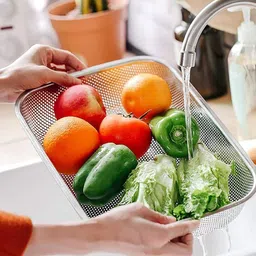 ramya beauty care Containers Kitchen Rack Stainless Steel Dish Rack Drain Basket with Drip TrayBig 30 * 20 * 6 CM Steel-picture-37