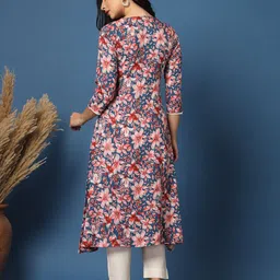daevish Women Floral Print Viscose Rayon Straight Kurta image 4