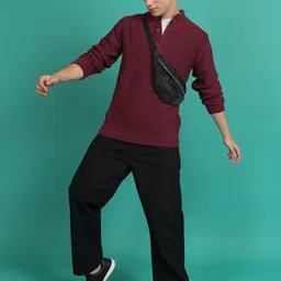 highlander Men Solid High Neck Maroon Sweater image 3