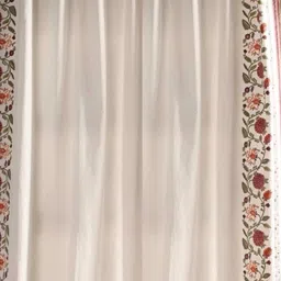 peepul tree Jaipuri Hand Block Print Cotton with Floral Border White & Pink Set of 2 (5ft) Window Sheer Curtains image 4