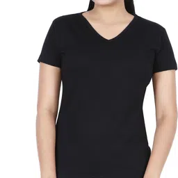 fleximaa Pack of 4 Women Solid V Neck Cotton Blend Multicolor T-Shirt image 3