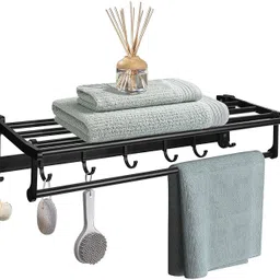 plantex Aluminum Folding Towel Rack/Towel Stand/Hanger/Bathroom Accessories (24 Inches) Black Towel Holder-picture-22