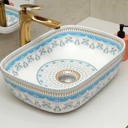 solano Premium Quality Ceramic Glossy Moroccan Art Basin For Bathrooms & Living Room MR-010 [18 x 13 x 5 ]INCH Table Top Basin-picture-14