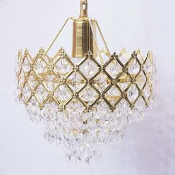 energia Crystal Gold polish metal 160mm chandelier hanging ceiling pendant jhoomer Chandelier Ceiling Lamp image 3