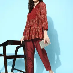 libas Women Regular Fit Maroon Silk Blend Trousers image 5