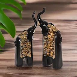 BECKON VENTURE Black & Gold Toned 2 Pieces Elephant Figurine Showpieces-image-53