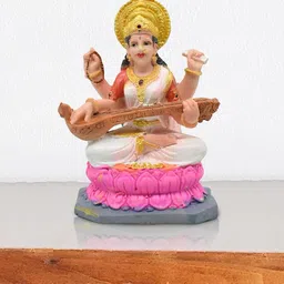 PujaNPujari White & Pink Saraswati Idol Showpiece-image-70