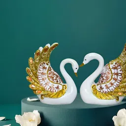 BECKON VENTURE White & Gold toned Birds and Animals Figurine Showpiece-image-1