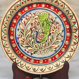 HANDICRAFTS PARADISE White & Gold Toned Peacock Printed Marble Plate Showpiece-image-22