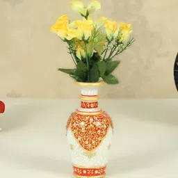 HANDICRAFTS PARADISE White & Gold Toned Marble Flower Vase Showpiece image 1