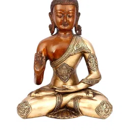 CraftVatika Gold-Toned & Brown Abhaya Buddha Brass Statue Showpiece-image-77
