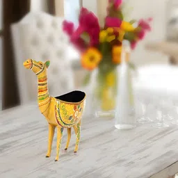 HANDICRAFTS PARADISE Yellow & Red Camel Shaped Medium Figurine Showpiece-image-77