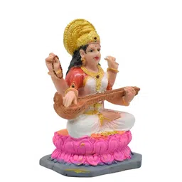 PujaNPujari White & Pink Saraswati Idol Showpiece image 2
