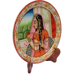 HANDICRAFTS PARADISE White & Red Marble Round Plate Showpiece image 2