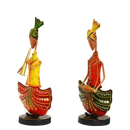 HANDICRAFTS PARADISE Red & Green 2 Pieces Textured Iron Figurine Medium Showpieces image 2
