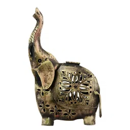 HANDICRAFTS PARADISE Bronze & Black Elephant Tea Light Holder Small Figurine Showpiece image 5