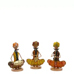 HANDICRAFTS PARADISE Yellow 3 Pieces Rajasthani Musician with Moustaches Showpieces image 5