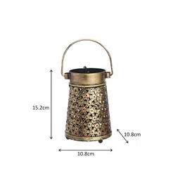 HANDICRAFTS PARADISE Bronze Figurine  Cut Work Lantern Tea Light with Handle Showpiece image 3