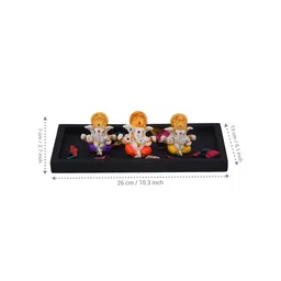 TIED RIBBONS Set Of 3 Mini Ganesha With Wooden Tray Showpiece image 5