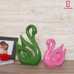 GW CREATIONS Green & Pink Swan Couple Statue Figurine Showpiece image 4