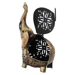 HANDICRAFTS PARADISE Bronze & Black Elephant Tea Light Holder Small Figurine Showpiece image 3