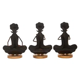 HANDICRAFTS PARADISE Yellow 3 Pieces Rajasthani Musician with Moustaches Showpieces image 2