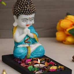 eCraftIndia Black & Blue Textured Gautam Buddha Showpiece With Tea-Light Holder-picture-21