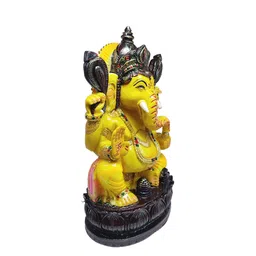 GLOOKS Brown & Yellow Ganesha Marble Dust Statue Idol Showpiece image 4