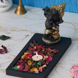 eCraftIndia Black & Gold-Toned Idol Baal Ganesh Playing flute Showpiece image 4